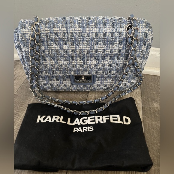 Karl Lagerfeld Blue and White Tweed Shoulder Bag - Picture 6 of 9